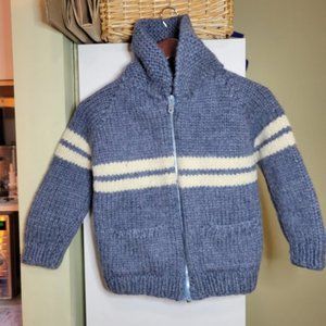 Vintage Cowichan sweater cardigan chunky wool heavy knit handmade boys girls